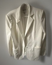 ZARA Women's White Blazer Long Sleeve Full Length Button pockets Size L  