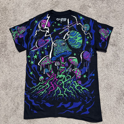 Liquid Blue Black Light  Mushrooms Black T-Shirt, Brand New, Men s Size S