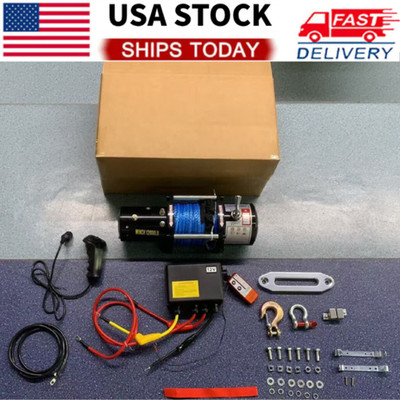 12000LBS Electric Winch 12V Synthetic Cable Truck Trailer Towing Off-Road 4WD US