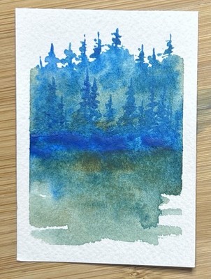 ACEO Morning Fog Watercolor Lake Landscape Signed By Sasha Lehto