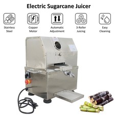 Electric Sugarcane Juicer 3-Roller Press Juice Extractor with Filter & Faucet