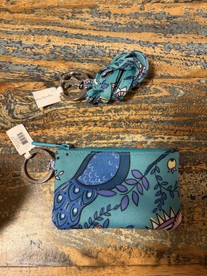Vera Bradley Lot Lighten Up Zip ID Case And Lanyard Peacock Garden NWT