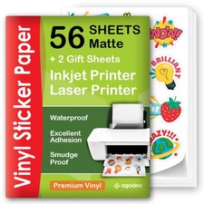 Premium Printable Vinyl Sticker Paper for Inkjet  Laser Printer - 56 Sheets ...