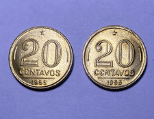Lot of 2 Brazil 20 Centavos 1955 Aluminum-Bronze KM#562