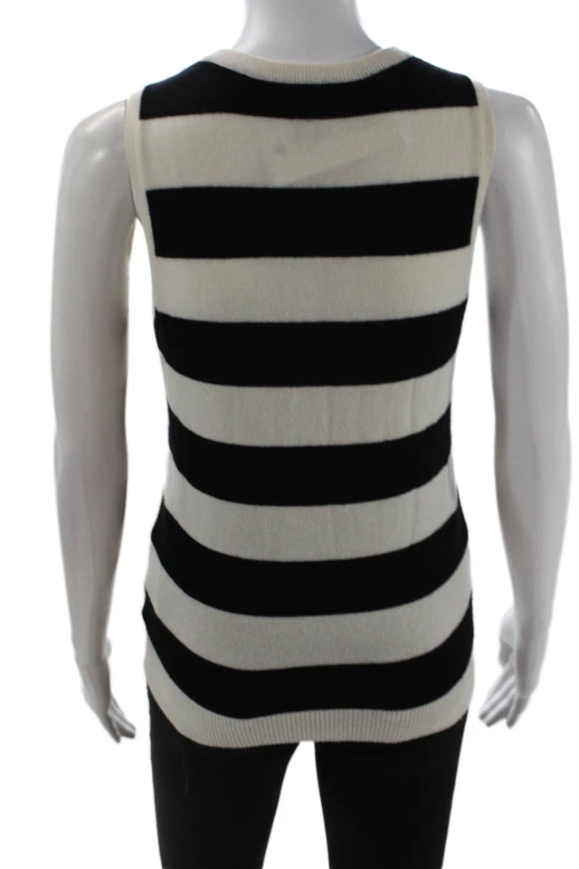 Joie, Women Black Striped Rayon Sleeveless Tank Crew Neck Basic Size XS - Image 3 of 4