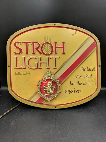Vintage Stroh Light Beer Light Up Sign, Stroh's Brewing Co Man Cave Bar - Works
