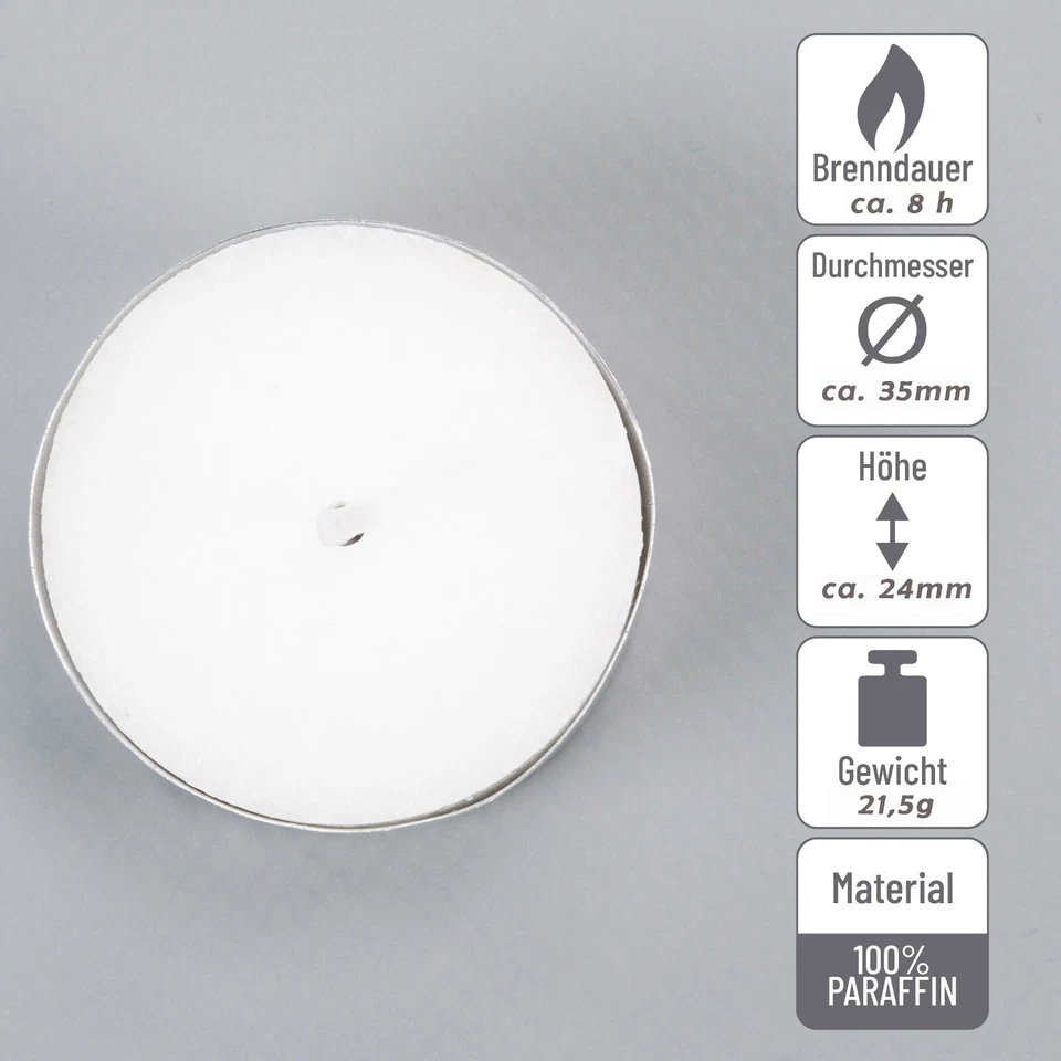 Teelichter weiß mit Alutellerchen 8 Stunden Brenndauer Parfümfrei Kerzenofen - Bild 2 von 4