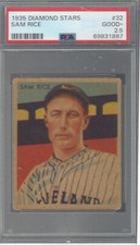SAM RICE 1935 DIAMOND STARS BASEBALL #32 GOOD+ PSA 2.5