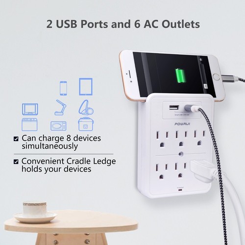 POWRUI Surge Protector, USB Wall Charger with 2 Charging Ports(Smart... - Picture 3 of 6