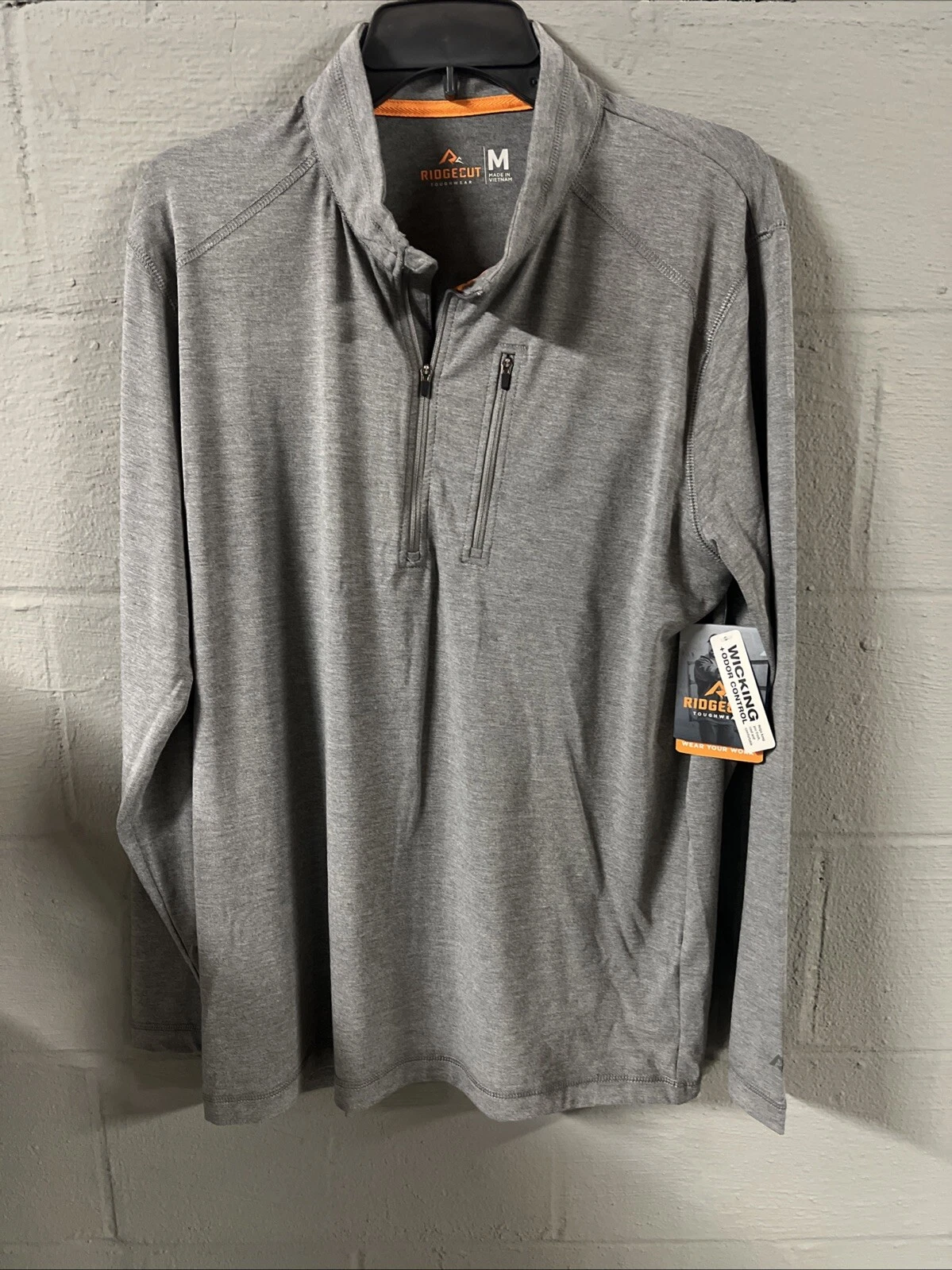 Ridgecut Men’s Active Tee/Quarter Zip Charcoal Grey Medium Light Weight Pocket