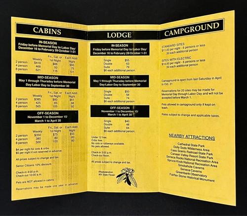 1990s Blackwater Falls State Park WV Rates Guide Vintage Travel Brochure Lot - Bild 6 von 7
