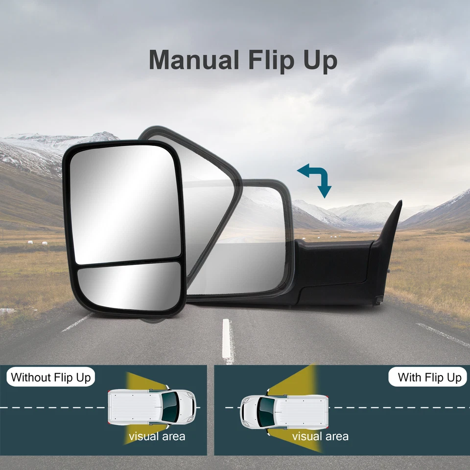 Par de espejos retrovisores plegables manuales para Dodge Ram 1500 2500 3500 1994-2001 telescópicos Foto 4 de 4