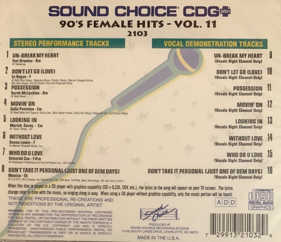 SOUND CHOICE STAR SERIES - 90'S FEMALE HITS - VOL 11 - SC2103 - NEW! | eBay
