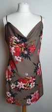 MISSGUIDED Ladies UK12 Green Floral Cowl Neck Strappy Shift Dress 