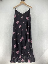 Reformation Womens Floral Side Slit Spaghetti Strap Black Britten Dress Large