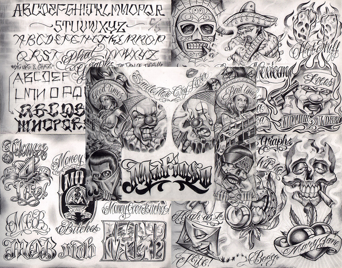 Boog From The Streets With Love Gangsta Style Tattoo Flash