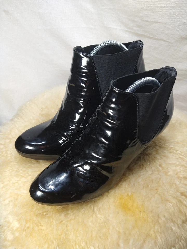 STUART WEITZMAN ANKLE BOOT BOOTIES PATENT LEATHER PLATFORM SIZE 7.5 M BLACK - Image 4 of 4