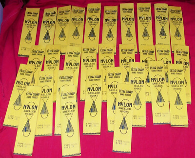 ebay fishing hooks to nylon 180 Vintage Japan Hand Forged Nylon Snelled Fishing Hooks Size 3 5 Bait  Japanese