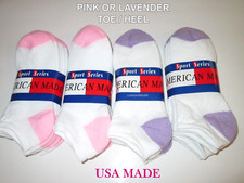 6 Pairs Womens Cotton No Show Sport Socks Medium Weight USA Made Free Shipping