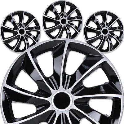 #ad 14quot; 4 Pack Blackamp;Silver Snap On Full Hub Caps Wheel Covers Fits R14 Tire amp; Rim $42.99