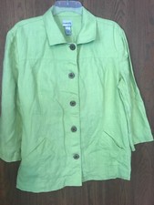 Chicos Size 2 Linen Lime Green 3/4 Sleeve Lightweight Button Down Jacket