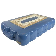 Vintage Max Factor Hollywood Brunette Wig Case Cosmetic Beauty Vanity Box Blue