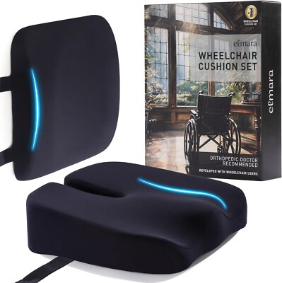 Wheelchair Cushion 4'' & Lumbar Support Pillow Set for Coccyx & Back Pain Relief