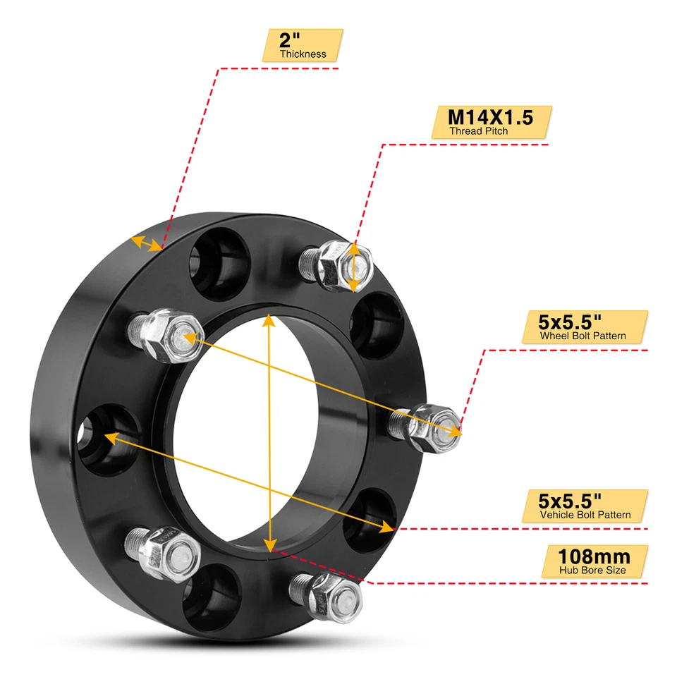 4pcs 2" 5x5.5 Wheel Spacers M14X1.5 For Ram 1500 2012 2013 2014 2016 2017 2018 Foto 2 de 4