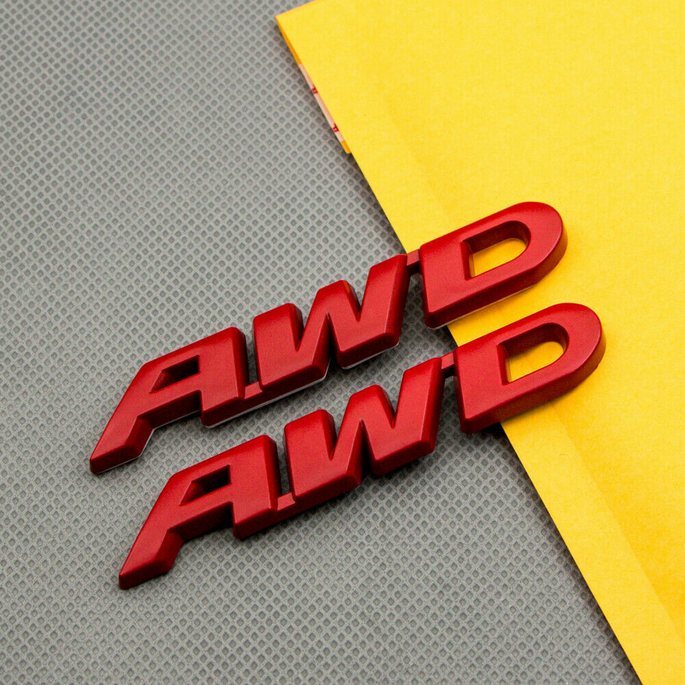 2pcs Red Metal AWD Car Trunk Rear Fender Emblem Badge Decal Stickers ...
