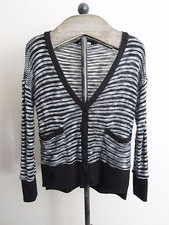 Splendid Girls V Neck Black White Stripe Cardigan Sweater 7 8 EUC