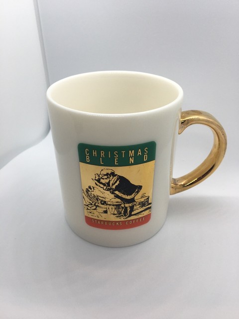 Starbucks CHRISTMAS BLEND Coffee Mug GOLD Handle SANTA ...