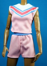 Barbie Fashionistas Pink Blue Knit Stretch Stripe Print Shirt Shorts CURVY Doll