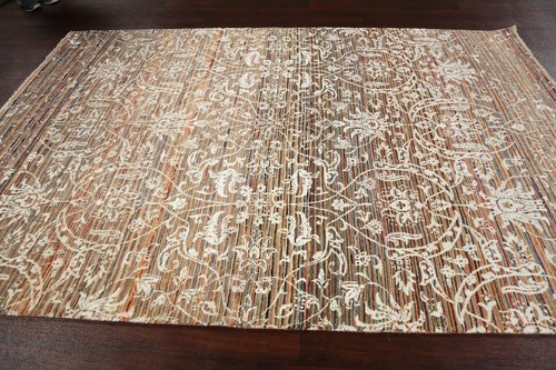 Floral Vegetable Dye Versace Design Oriental Area Rug Hand-knotted 6'x9' Carpet - Picture 9 of 12
