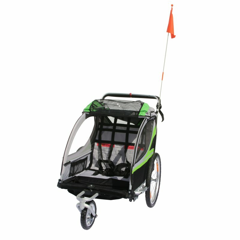 Remorque vélo bébé double assise grand confort avec suspensions intégrées