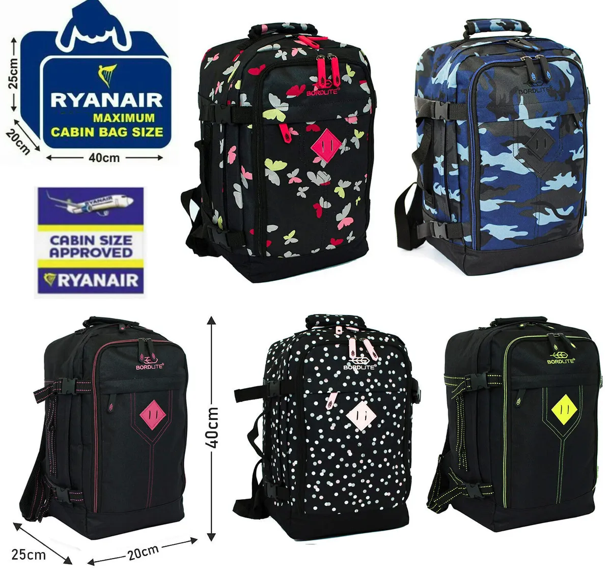 RYANAIR 40x20x25 EasyJet Cabin Bag Under seat Travel Hand Luggage Backpack  Case
