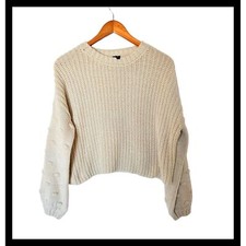 Moon and Madison Chunky Knit Polka Dot Balloon Sleeved Ivory Sweater M Medium