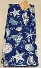KAY DEE KITCHEN TOWELS (2) COASTAL COLLECTION SHELLS NAVY BLUE 18 X 28 NWT