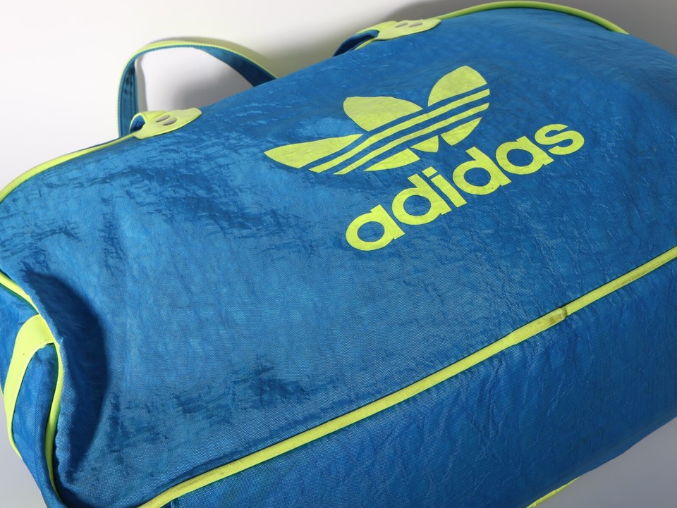 Adidas Duffle Bag Retro Style Bule Neon Yellow Gym Bowling Rare Casual