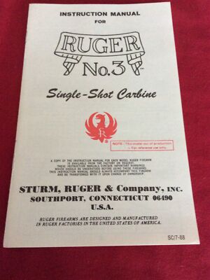 Ruger Instruction Manual ( No.3) Single Shot Size 8-1/2  X 5-1/2  SC/ 7-88