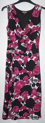 PHASE EIGHT Damen schwarz pink weiß grau Rosenmuster knielanges Kleid UK Größe 8
