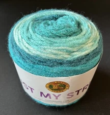 Lion Brand JUST MY STRIPE Yarn BERRY BLUE #605W Blue Teal, 3 oz.