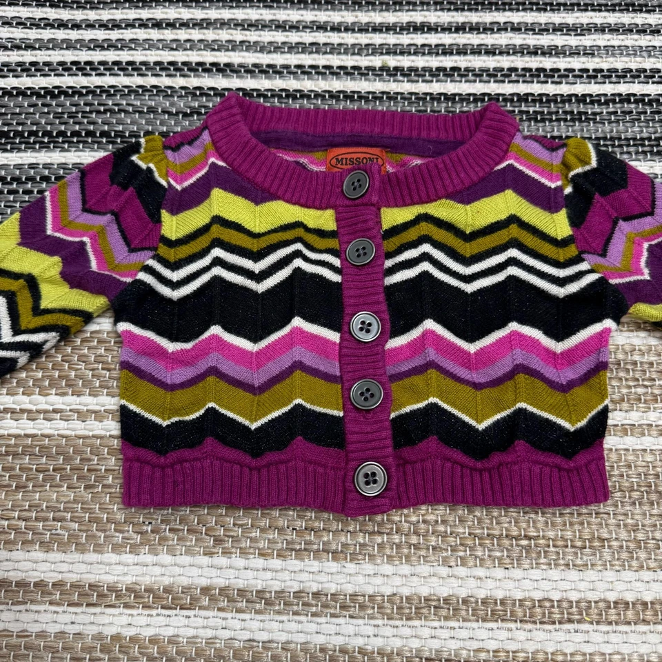 Cárdigan Suéter Púrpura Missoni For Target Bebé Niña Tejido Azteca Con Botones 6-12M Foto 2 de 4