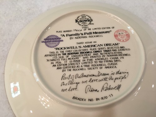 Vtg Norman Rockwell Collector Plate "A Family's Full Measure" Limited Ed #1964A - 第 9/12 張圖片