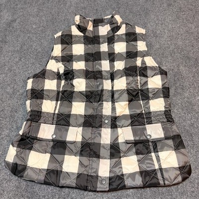 NEW Talbots Vest Womens Medium Plaid Quilted Down Snap Button Full Zip Mock Neck