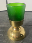 *** VINTAGE CATHOLIC CHURCH BRASS & GREEN GLASS VOTIVE CANDLE HOLDER — photo 1
