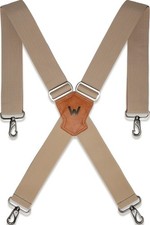 Heavy Duty Work Suspenders Beige 2 Inch Wide Mens Big Belt Loop Pants With Hooks