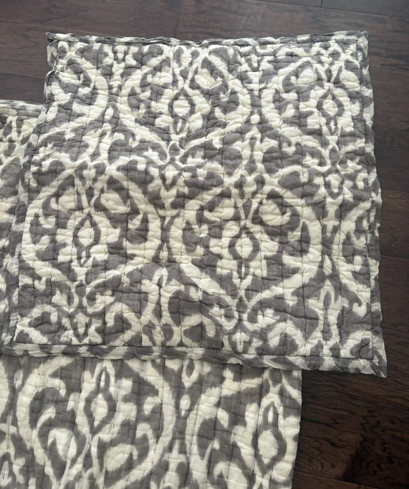 Pottery Barn King Coveet Acolchado Gris y Crema Algodón Ikat ¡Con Euro Sham! ¡Leer! Foto 2 de 4