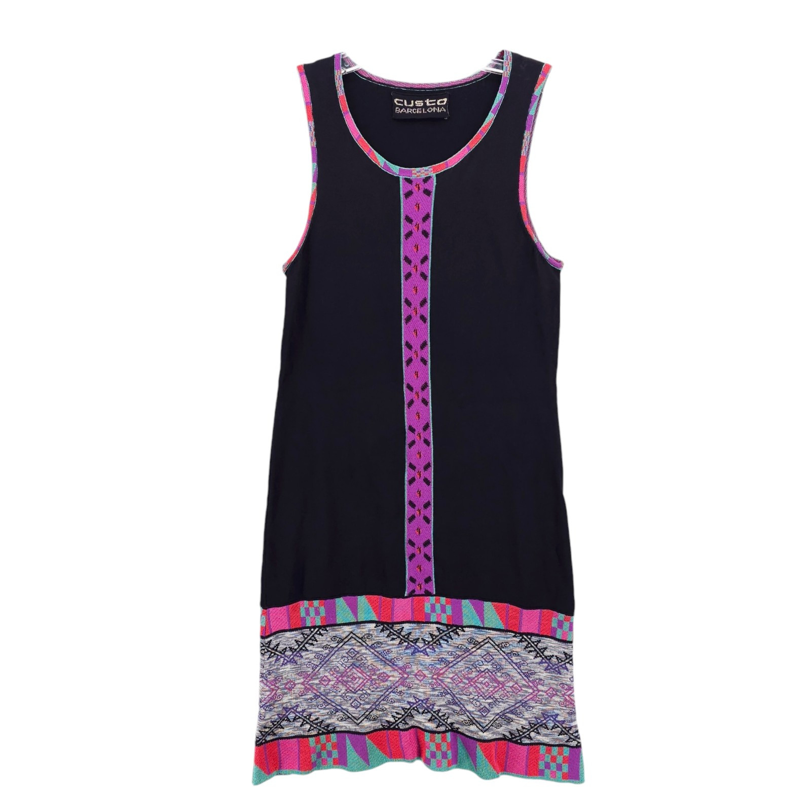 CUSTO BARCELONA Kate Blacky Dress Black Colorful Rayon Knit Size 1