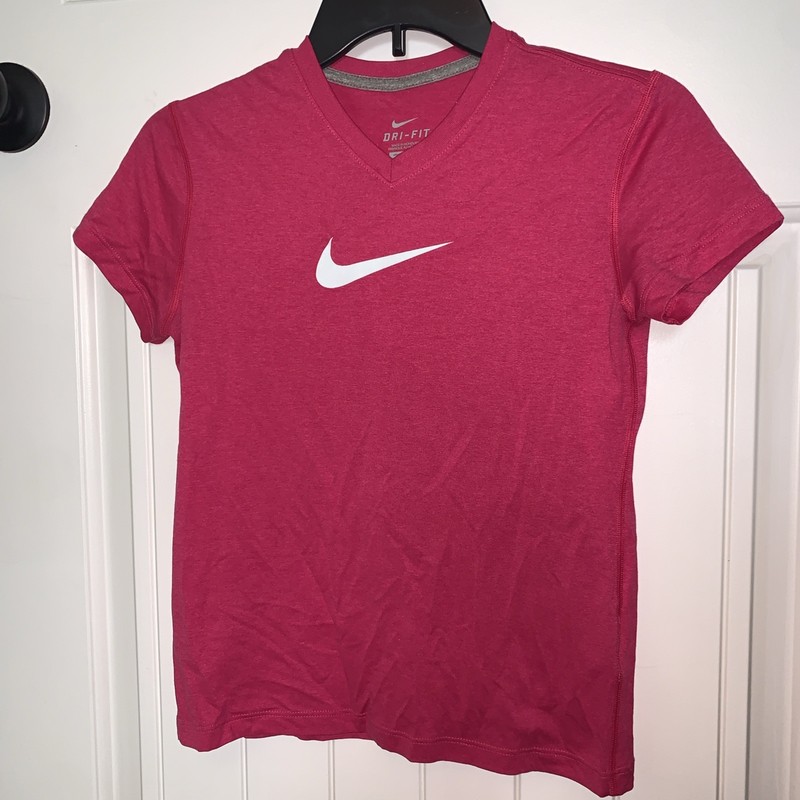 Girls YLG Beautiful Pink Nike S/S Athletic Shirt with White Swoosh Logo EUC!