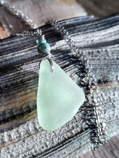 Sea Glass Jewelry Necklace Beach Wife Friend Mother Sister Seafoam Green Bright